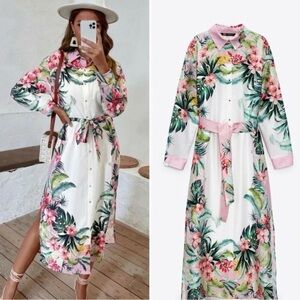 Zara Floral Button-Up Maxi Dress satin